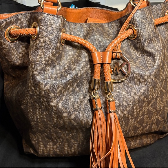 Michael Kors Brown and Tan Shoulder Bag with Gold Hardware - Picture 1 of 6